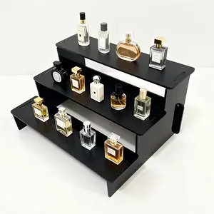 3-Tier Display Storage Rack with Decorative Safety Fence, No-Tool Assembly, Plastic Material, 12 Inches, Ideal for Perfume, Figurines, Cupcakes