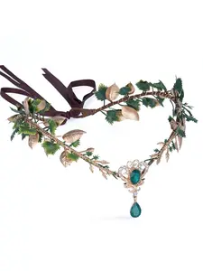 Woodland Elf Flowr Crown - Handmade Fairy Headpiece with Forest Flowers Headband, Elf Circle Crystal. Suitable for Renaissance-themed party, role-playing, makeup, and photo shoots.