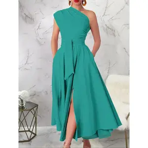 Women’s plain chiffon crop top dress, elegant one-shoulder cardigan dress, suitable for parties, holidays, and wedding guests; women’s summer wear GARMENTARY