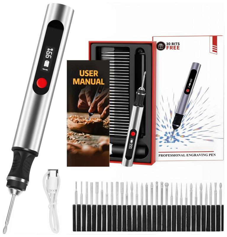 Engraving Pen with 30 Free Diamond Bits for Personalized Gifts & Practice Canvases Easy to Use USB-C Fast Charger 3 Speed Settings 8000-21000 RPM