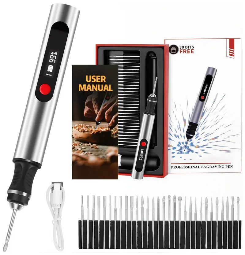 Engraving Pen with 30 Free Diamond Bits for Personalized Gifts & Practice Canvases Easy to Use USB-C Fast Charger 3 Speed Settings 8000-21000 RPM
