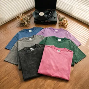 Unisex 3-Pack Oversized 260GSM Acid Wash Natural Cotton Short-Sleeve Tees, Fluffy Heavyweight Aesthetic Vintage Plain T-Shirts for Streetwear Grunge Menswear Tops