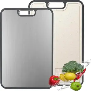 Titanium  Board Double Sided Pure Titanium  Boards for Kitchen, Pure titanium & Wheat Straw PP  Grade metal  board, Non-slip durable and easy to clean (Large)
