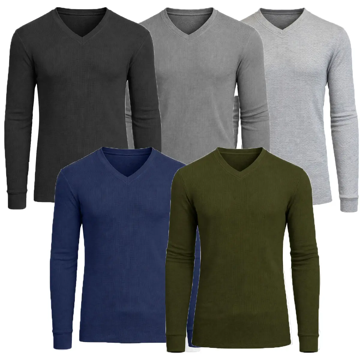 (V-Neck) Black-Charcoal-Heather Grey-Navy-Olive