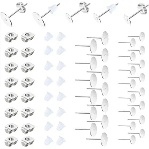 450PCS Earring Posts Stainless Steel Flat Pad,Hypoallergenic Stud Earrings with Butterfly and Rubber Bullet Earring Backs for Jewelry DIY Making Findings (Silver) (Silver)