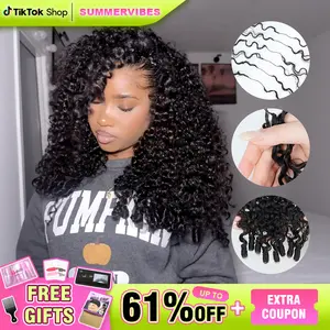 Crochet Hair Burmese Curly Human Hair Extensions Miracle Knots Pre-Separated 50g/Pack (32-38 Strands Per Pack）– Knotless Boho Braids For Women 4-5 Packs for Full Head