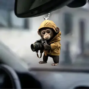 Cute Monkey Photographer Keychain, Multi-Use Car Backpack Key Ring, Unique Decorative Pendant, Suitable for Various Vehicles