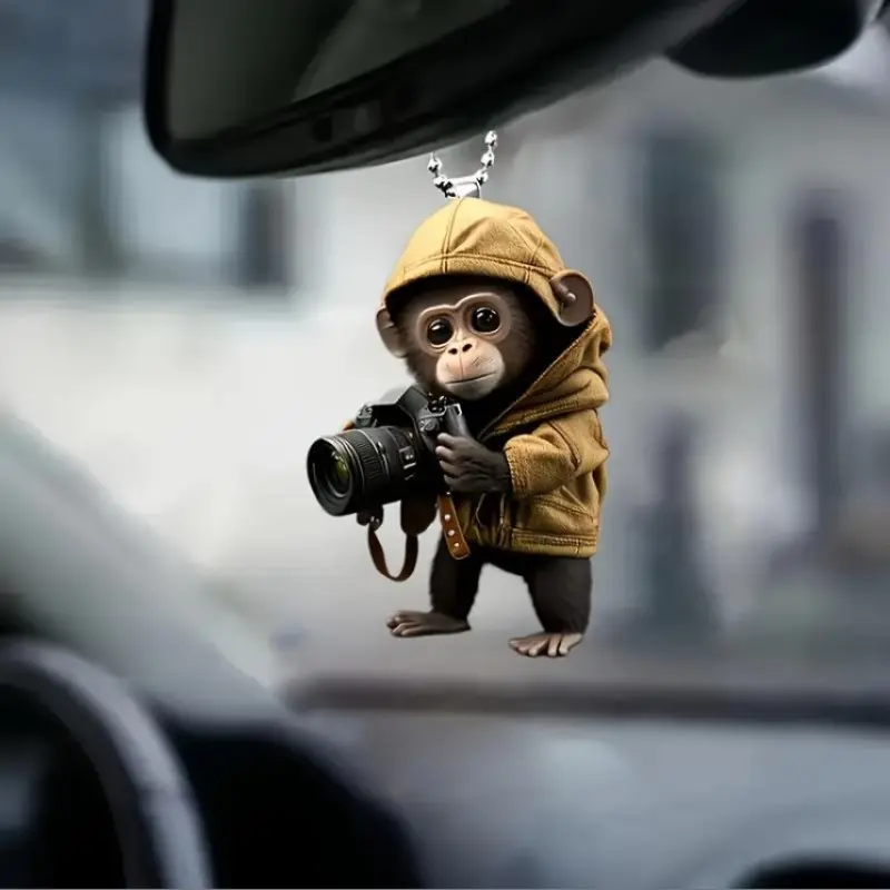 Cute Monkey Photographer Keychain, Multi-Use Car Backpack Key Ring, Unique Decorative Pendant, Suitable for Various Vehicles, Car Interior Accessories, Car Ornament, Car Hanging Ornament