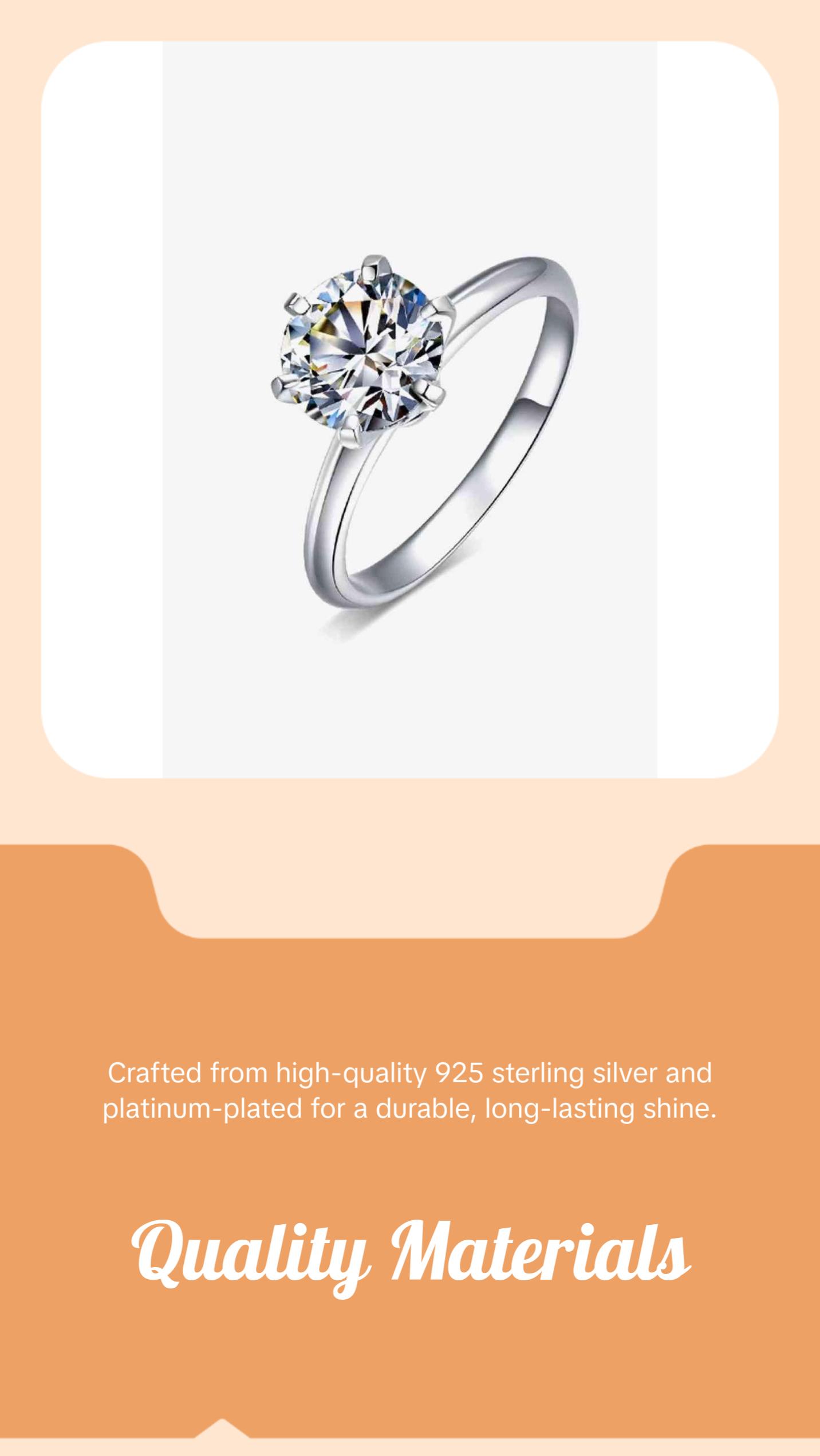 Adored 925 Sterling Silver 3 Carat Moissanite 6-Prong Ring