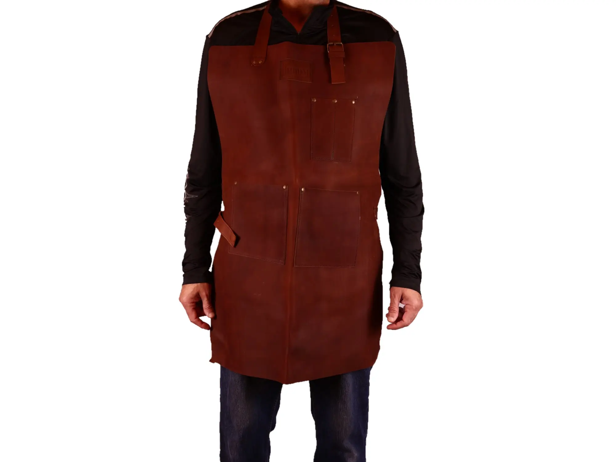 Crazy Horse Leather Work Apron | Tool Apron | Adjustable Straps, 4 Pockets