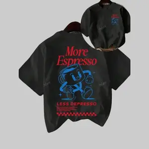 Retro Mocha Espresso Club Pattern Short-Sleeve Round-Neck Casual Unisex T-Shirt, Fashion Trend, Gift for Coffee Enthusiasts