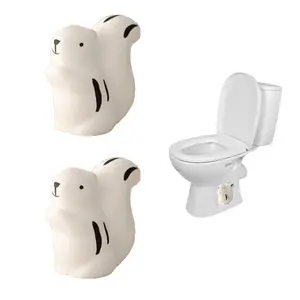 2 Pcs Ceramic Squirrel Toilet Floor Bolt Caps, Animal Toilet Bolt Covers Decorative, Decorative Bathroom Toilet Bolt, Toilet Bolt Cover for Bottom Easy Installation (Squirrel)