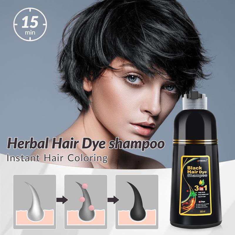 MEIDU 3 in 1 Hair Dye Shampoo-Herbal Ingredients Can cover gray hairs,Contains Ginseng Extract,Natural Haircoloring, black hairdye