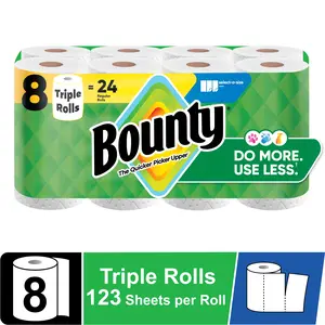 Bounty Kitchen Paper Towels, Select-A-Size White, 8 Triple Rolls Pack, 123 Sheets per Roll