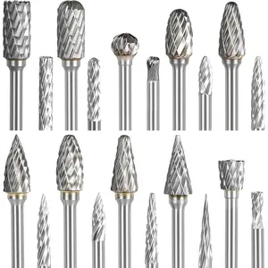 20 count Carbide Burr Set 1/8" Shank   Bits Rotary File Rasp Attachments  Burrs Metal Grinding Engraving Porting