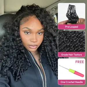 [NEW IN] West Kiss Burmese Curly Feather Crochet Human Hair for Mircale Knots Boho Braids Knotless Pre-Separated 50g/Bundle Deep Wave Human Hair Extensions