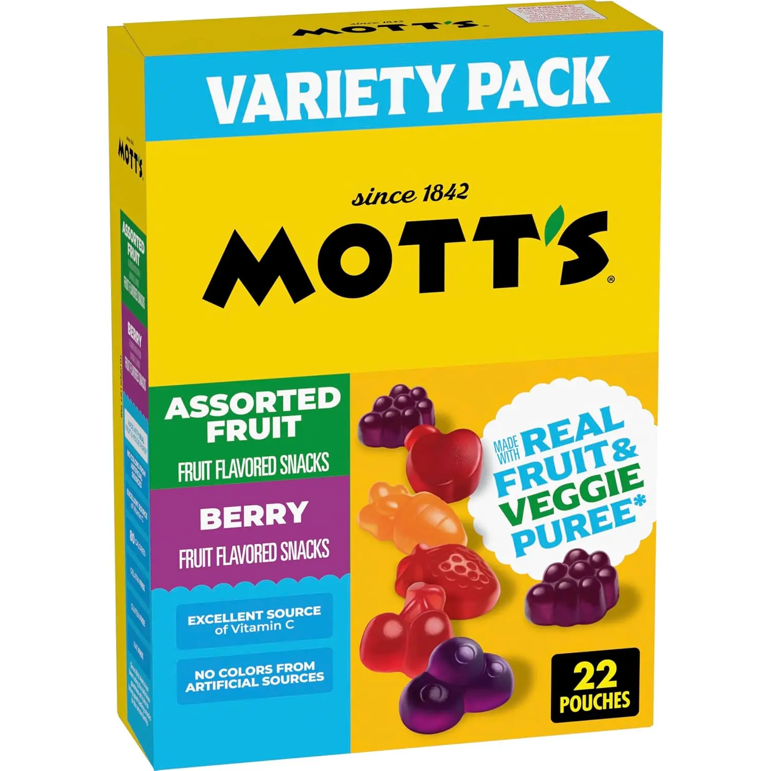 Assorted Fruit Flavored Snacks, Made with Real Fruit Puree (22 Pack)