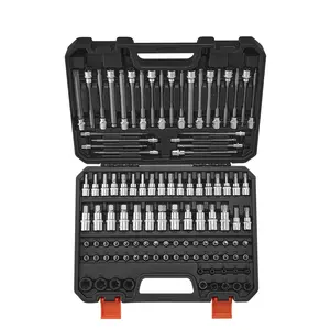 VEVOR Bit Socket Set, 107-Piece SAE and Metric, Hex/Torx/External Torx/Tamper-Proof/Extra Long, S2 Alloy Steel and Cr-V Steel, 1/4 in, 3/8 in, and 1/2 in Drives, with Enhanced Storage Case, Hand Use