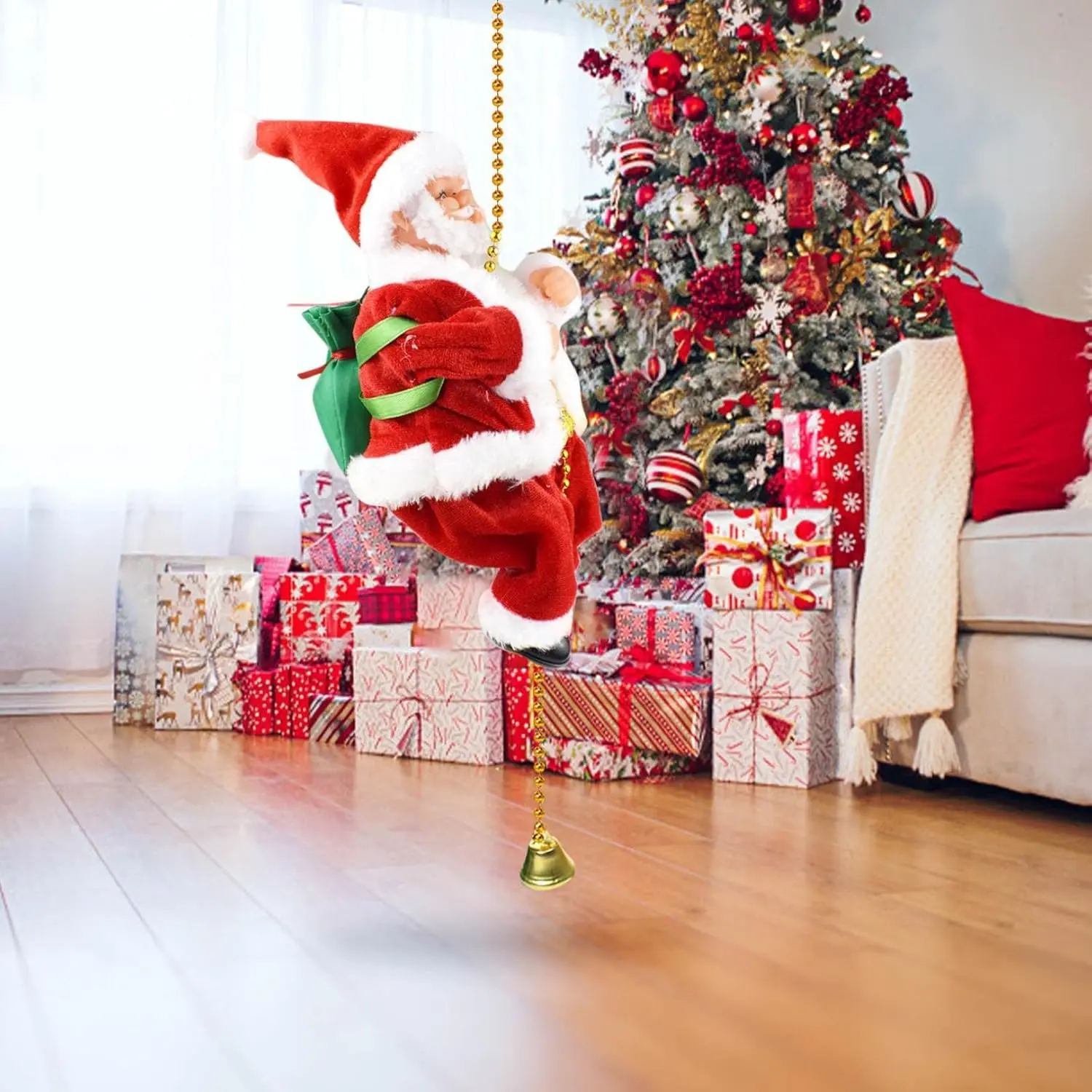 2026 Electric Climbing Santa Christmas Ornament - Battery-Powered, Rope-Hung with Light, Music, Sound Animation, Climbing Beads, Ladder - Indoor Home Decor Gift (Toys & Hobbies, Educational Science & Technology Toy)