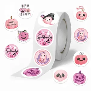 Halloween Themed Sticker (500pcs/roll), Cute Cartoon Ghost Pattern Decorative Sticker, DIY Decals for Water Bottle, Laptop, Phone Case, Scrapbooking, Cover