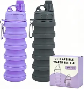 Collapsible Water Bottles Travel water bottle Sports Portable Sport Water Bottle Reusable Water Bottles comes with mountaineering Buckle 500ml silicone Water-proof camping water bottle