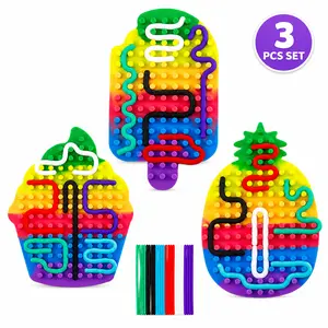 3 Pack Double Sided Silicone Activity Boards with 18 Colorful Strings for Hands On Play