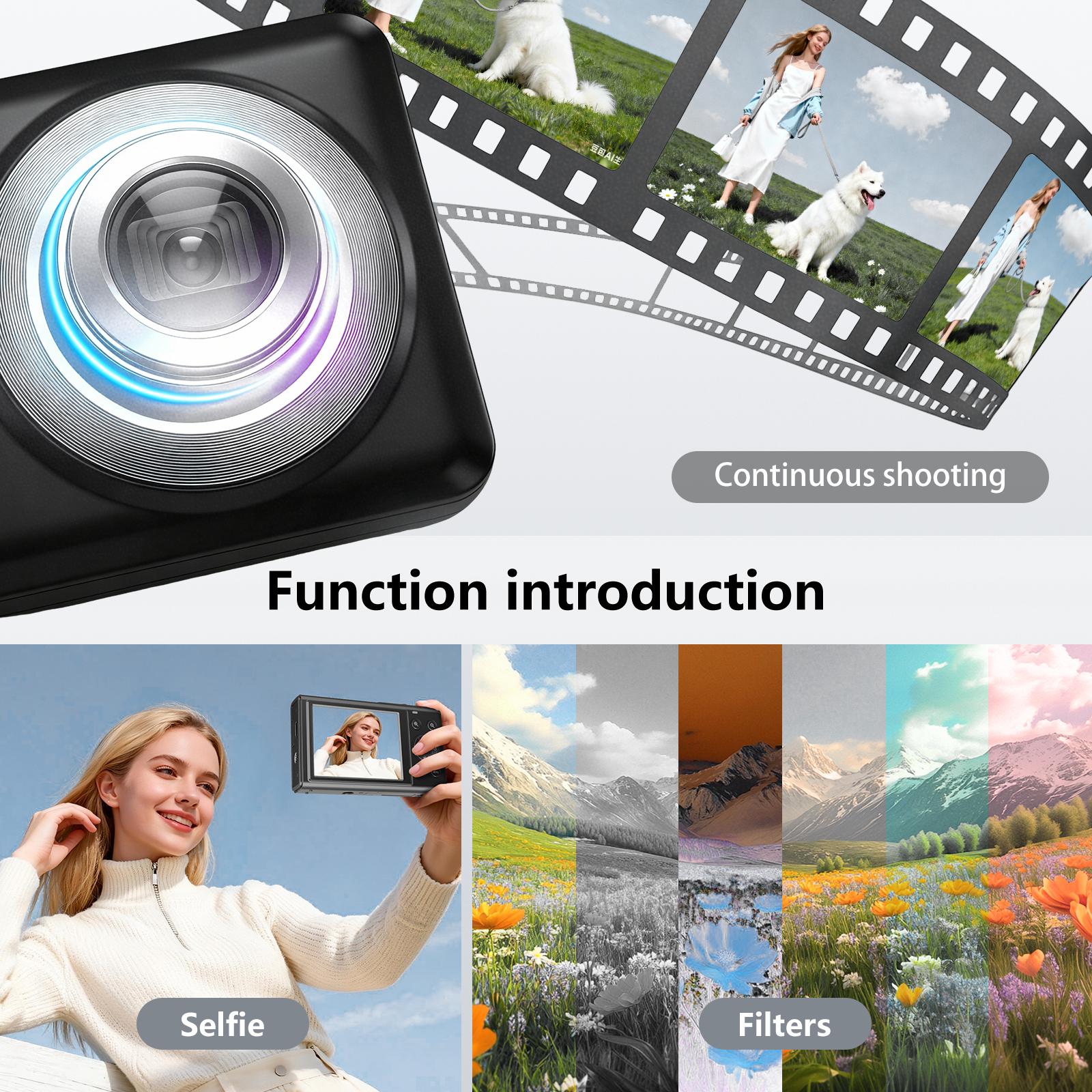 4K Digital Camera with SD Card 16X Digital Zoom Compact Point and Shoot Camera Portable Mini Camera for Teens Students Boys and Girls Perfect Gift Idea Tech Gadget