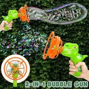 2-In-1 Dinosaur Unicorn Bubble Gun Toy for Kids, 1000 Bubbles Per Minute, Includes Solution, Fun Summer Party Gift, Requires Aa Batteries