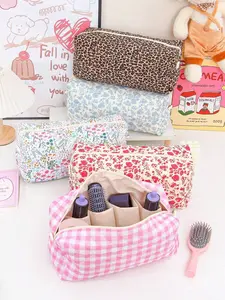 Fashion Butterfly Knot Hair Dryer Storage Bag, Multi-Compartment Travel Organizer, Large Capacity Grid Pattern, Flower Design