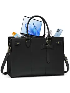 15.6 Inch Women's Laptop Bag in Waterproof PU Leather, Stylish Work Tote with Strap for Office, Teachers, Daily Use & Travel Essentials