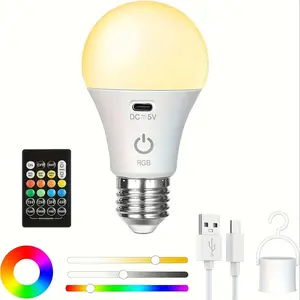 E26/E27 Rechargeable Light Bulbs with Remote Timer and 13 Color Modes Dimmable & Portable Wireless Battery Backup Bulb for Wall Sconces and Table Lamp, Detachable Charging for Non-Hardwired Fixture, Dimmer, Dimmable Led Light (1pcs)