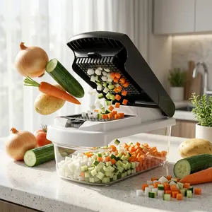 Multifunctional Vegetable Fruit Chopper, Manual Kitchen Tool, Ideal for Squash Noodles, Onion Minced Meat, French Fries Cutting, Durable Slicer