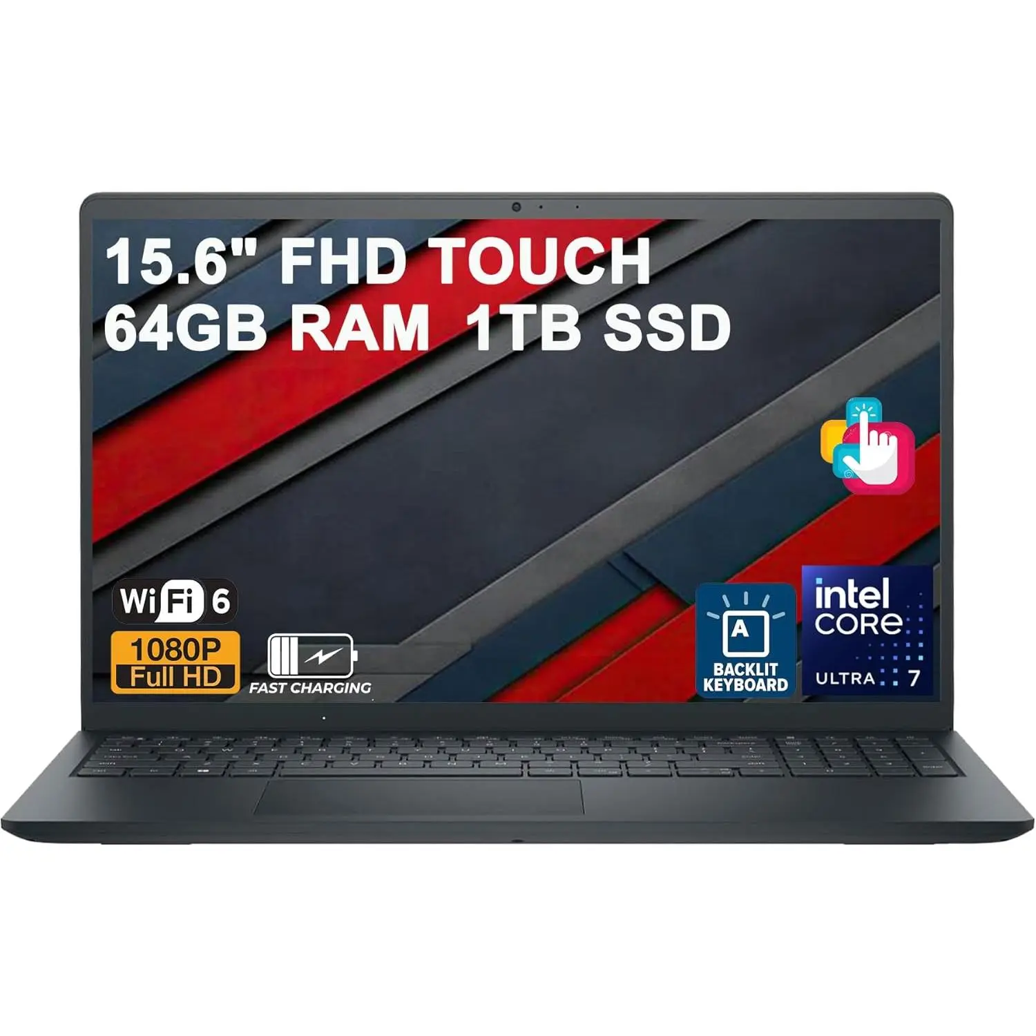 Dell 15 Laptop 15.6" FHD Anti-Glare Touchscreen Intel 12-core Ultra 7 255U 64GB RAM 2TB SSD Backlit Type-C ExpressCharge Long-Lasting Battery for Creator Designer Business Professional Win11