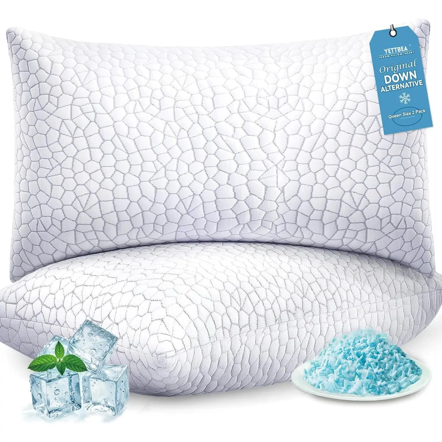 Yettbea Size-Adjustable Shredded Memory Foam Pillows (Set of 2), Luxury Bamboo Fiber Standard Pillows with Washable Zippered Covers, OEKO-TEX Certified Cooling Bedding with Mesh Points for Neck Pain Relief, Side/Back/Stomach Sleepers, Dual-Sided