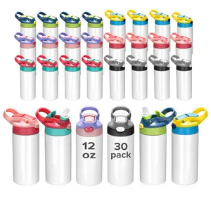 FASTSUB Kids 12 oz Sublimation Water Bottle with One-click Pop-up Straw Lid and Handle, Stainless Steel Double-Wall Vacuum Sublimation Blank Cups