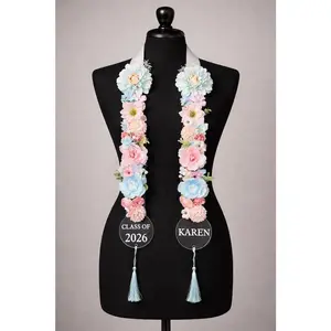 Custom Handmade Pastel Floral Graduation Stole, Ribbon & Fabric Flower Lei, Custom Grad Sash, Senior Photo Prop, Unique Grad Gift for Her