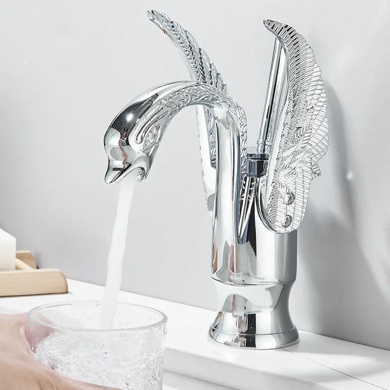 Polished Chrome Single Handle Bathroom Sink Faucet - Swan Design 1-Hole Deck Mounted Vintage Lavatory Mixer Tap, Brass Finish Modern Faucet for Bathroom Sinks, Indoor Use, Easy Installation, Durable, Corrosion-Resistant, Faucets For Bathroom Sinks