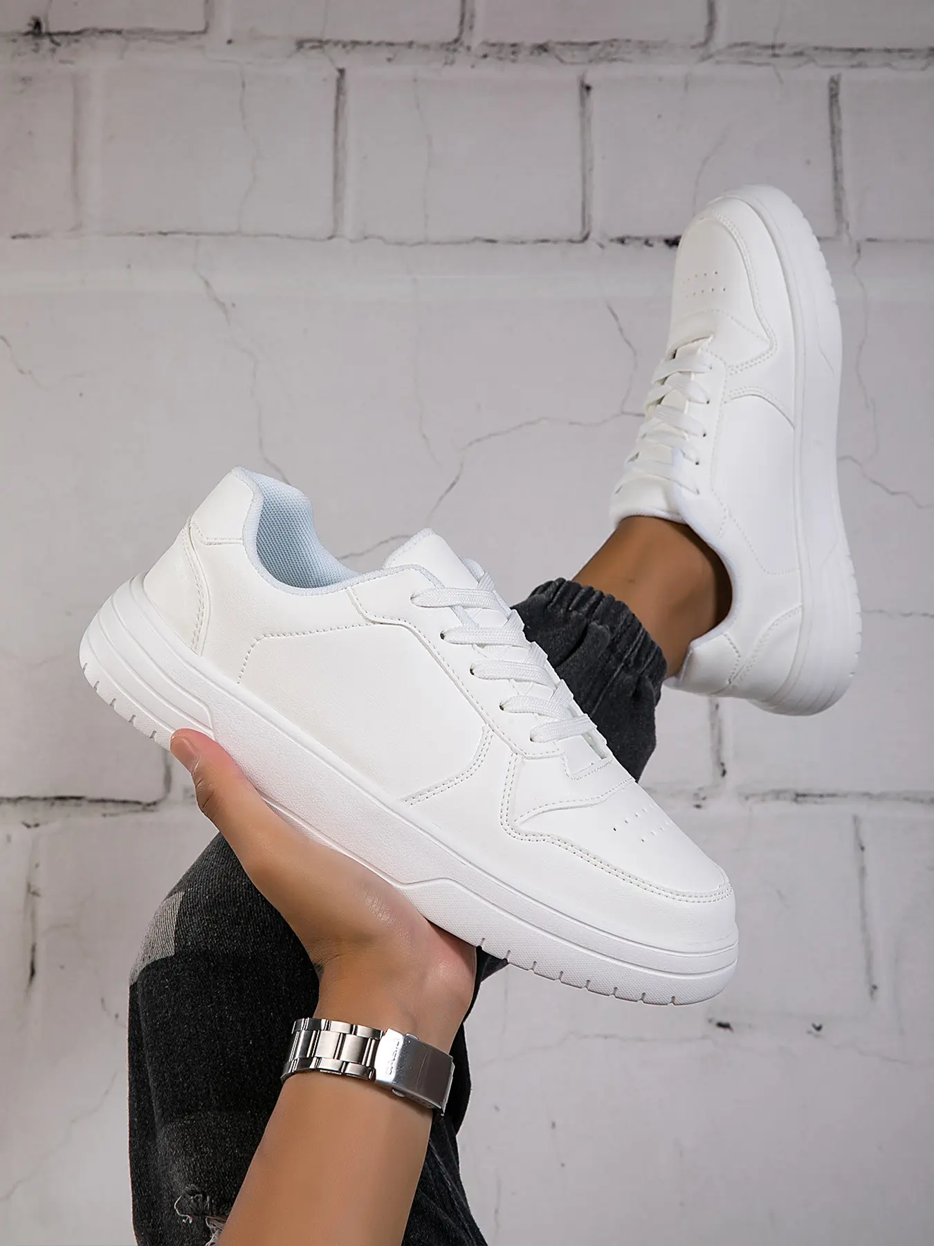 Couple Lightweight Durable Sports Shoes Trainer, Full PU Leather, Low Top Soft Sole, Outdoor Walking Shoes, Sizes 35-45, Comfortable Casual