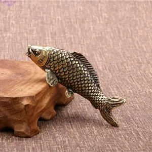 Solid Brass Lucky Koi Fish Figurine, Vintage Style Chinese Feng Shui Wealth Collectible Art, Handcrafted Brass Carp Decorative Ornament, Tea Pet & Desktop Display for Good Luck, Year Abundance, Home Decor & Collection Gift