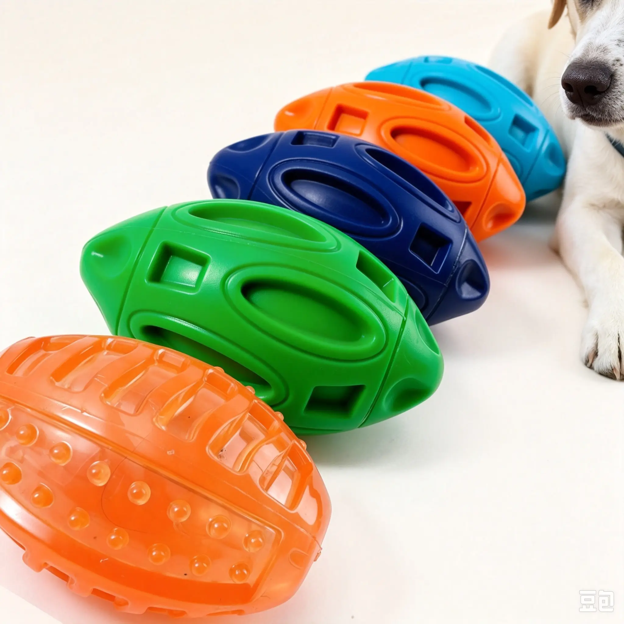 Dog Rugby Shape Rubber Ball Toy - Food-Grade, Bite-Resistant, Built-In Squeak, Fetch-Friendly Dog Supply Accessory
