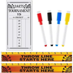 7 Pcs Dart Board Accessories Include Dart Scoreboard Dry Erase 2 Throw Line Floor Marker 4 Magnetic Dry Erase Markers Assorted Colors for Cricket and Games