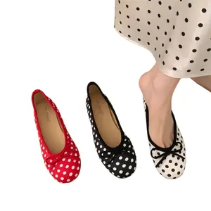 Women's Summer Split-Toe Loafer Flats with Polka Dot Design, Vintage-Inspired Slip-On Casual Shoes, Commuter Soft Sole Split-Toe Shoes, Ballet Flats, Footwear