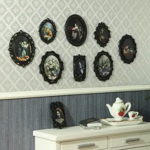 1/12 Scale Accessories of Tiny Frames 7pcs with 14 Miniature Pictures Set for Dollhouse Miniatures Décor Also Elf Accessories Classic & Exquisite (Black Tiny Frame Art)