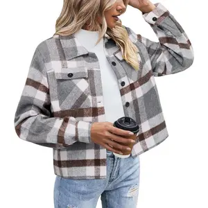 Flannels for Women Cropped Shacket Jacket Fashion Plaid Button Down Shirt 2025 Fall Coat Tops Casual Clothes winter clothes women leather jacket women