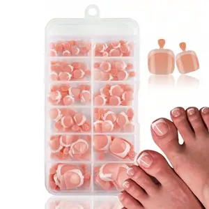 Short French Tip Toenail Press Ons, 120pcs Glossy Square Fake Toe Nails, Full Cover Luxury Press on Toenails for Women Girls Nail Extension Home DIY Nail Salon, Diy False Toenails, Toe Nail Tips