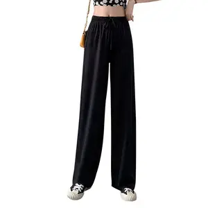 Women's Summer Ice Silk Wide Leg Pants High Waist Loose Fit Straight Leg Trousers Korean Style Breathable Casual Pants for Students 2026 New Arrival