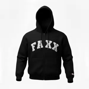 FAXX Everyday University Jacket - Black Zip-Up Hoodie with White Arch Logo for Men