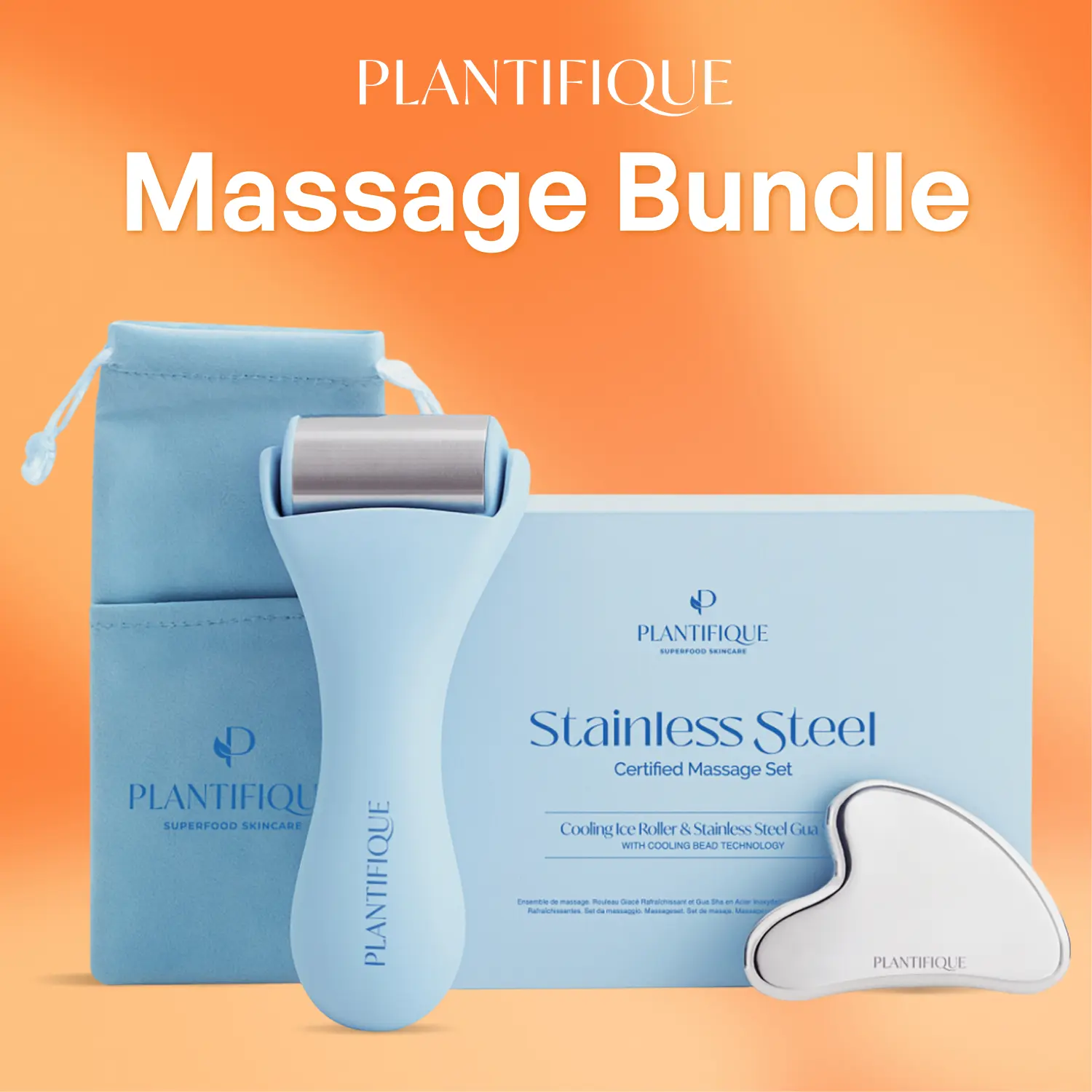 [PLANTIFIQUE Official Shop] Ice Roller & Stainless Steel Gua Sha Set – Cooling Facial Massager Duo, Skincare Tools for Face & Eyes, Refreshing & Depuffing Routine