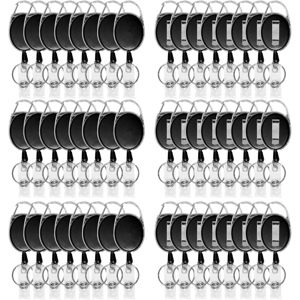 84 Packs Retractable ID Badge Holder Badge Reel Clips with Belt Clip and Key Ring Heavy Duty Retractable Keychain Black Name ID Badge Clip for Office Worker Doctor Nurse Employee (Black)