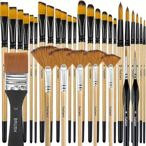 32 Pcs Paint Brushes for Acrylic Painting, Premium Nylon Bristles with Round, Filbert, Flat, Fan, Angle, Fine Detail Brush, Pain, Painting Set
